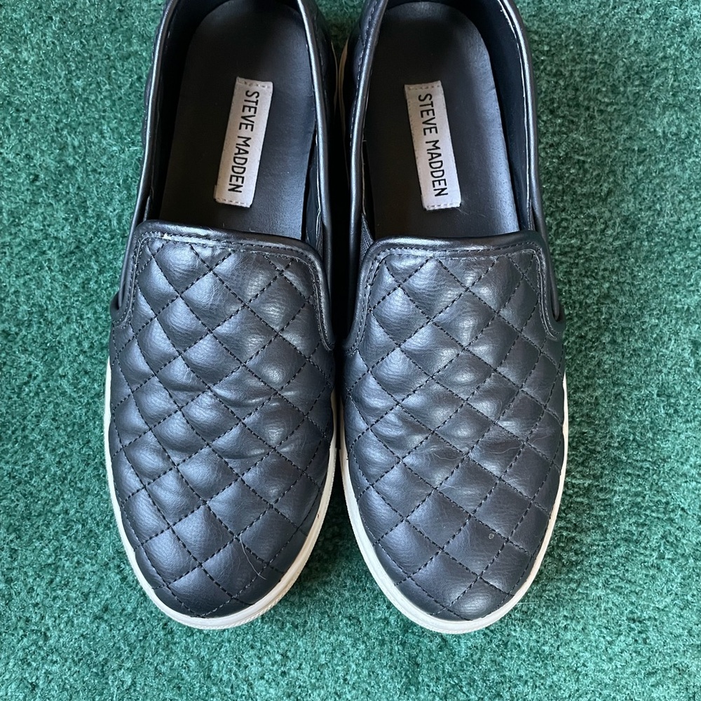 Steve Madden Quilted Black Slip-On Loafers